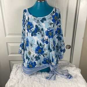 Women's Blouse PerSeption Women's brand Blue and white floral with tie size 3XL